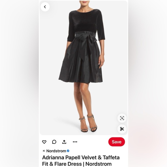 Adrianna Papell formal Velvet & Taffeta Fit & Flare Dress, black, size 6 - Picture 1 of 9